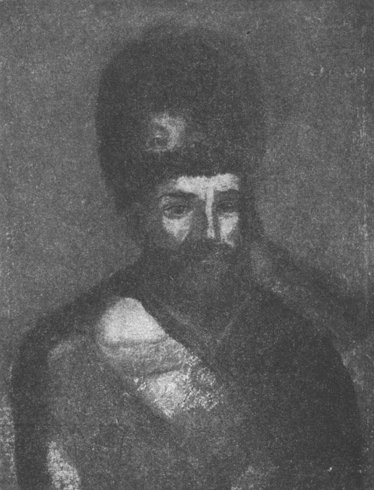 Портрет Е. Пугачева, написанный на холсте с портретом Екатерины II. Рисунок неизвестного художника XVIII века