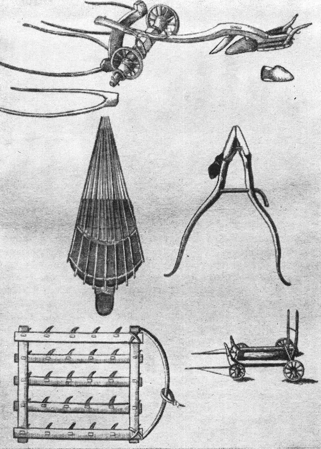 Земледельческие орудия Поволжья. Гравюра из «Дневных записок» И.И. Лепехина. 1771 год