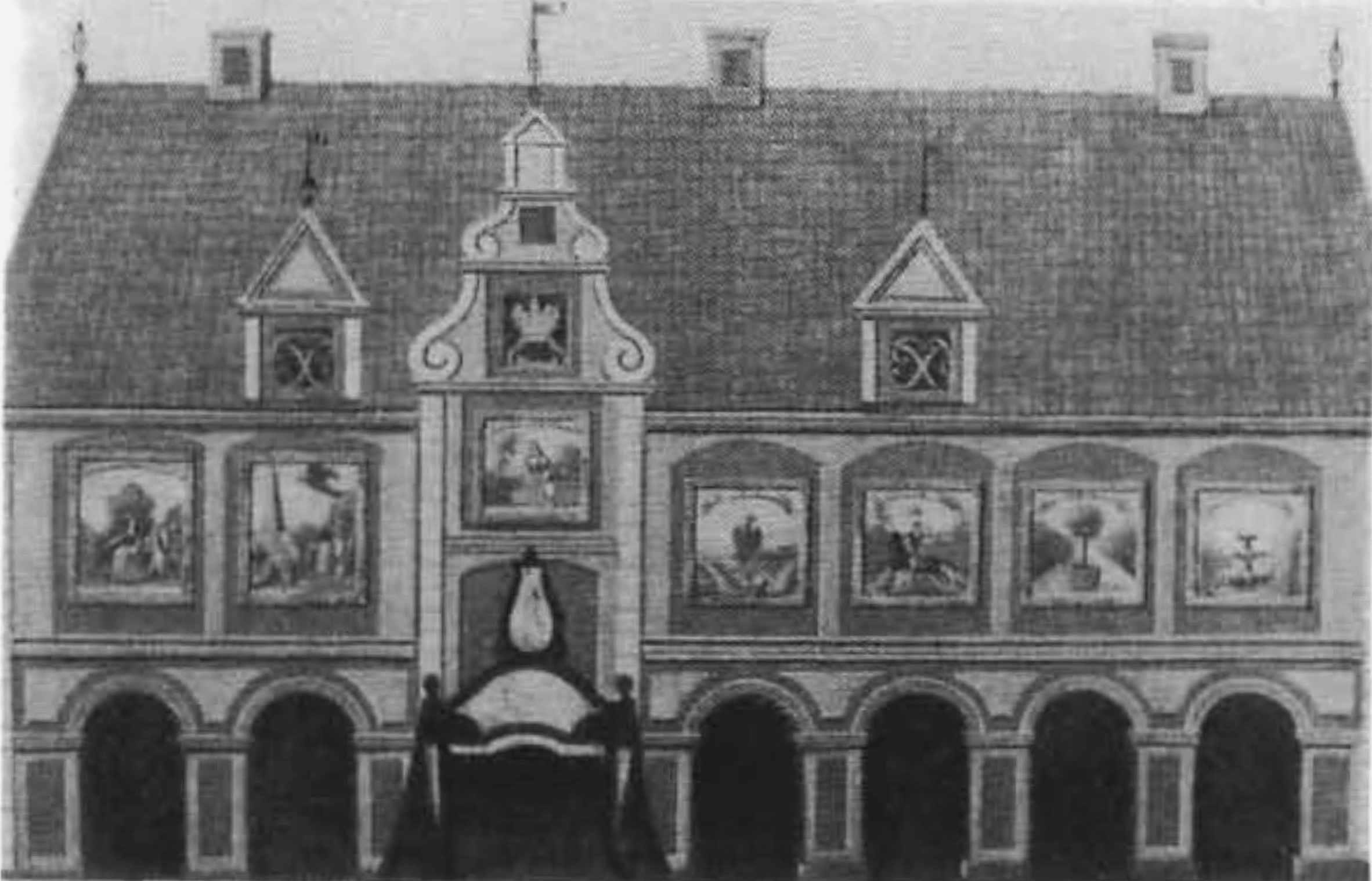Украшение дома ратуши в Киле по случаю праздника в день рождения принца Павла Петровича. Д. Крузе. Киль. 1755 г.