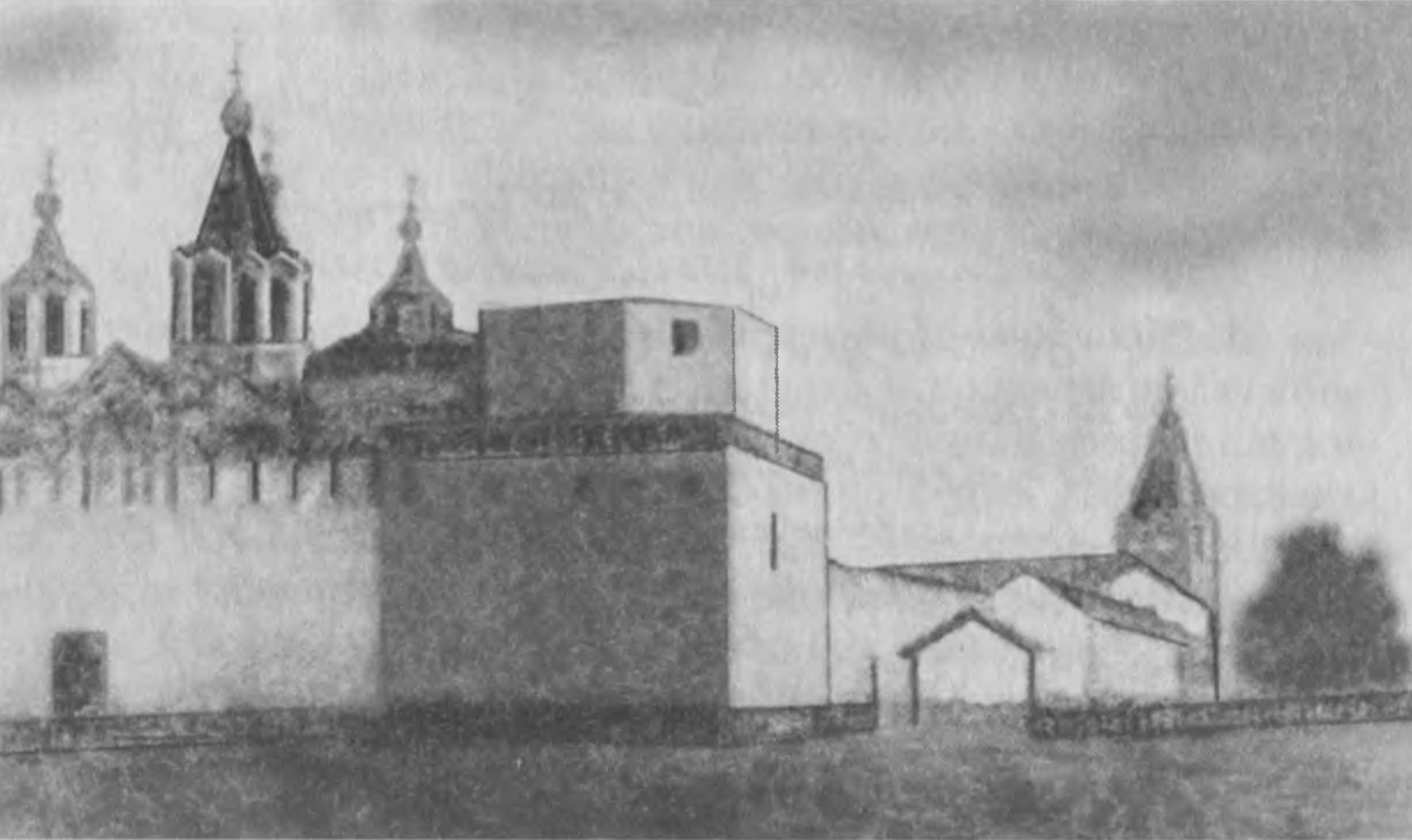 Красная башня и часть стены Далматова монастыря. Фото начала XX в.