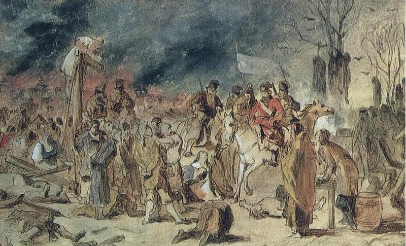 В.Г. Перов. «Суд Пугачева». Эскиз картины. 1875 год